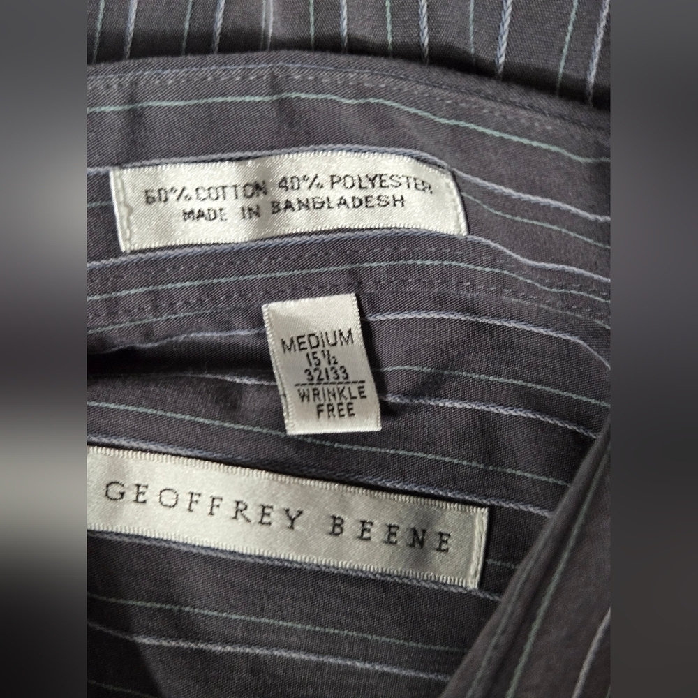 Geoffrey Beene M 15.5 32/33 Wrinkle Free Cotton Blend Dress Shirt Pinstripe - Picture 3 of 3